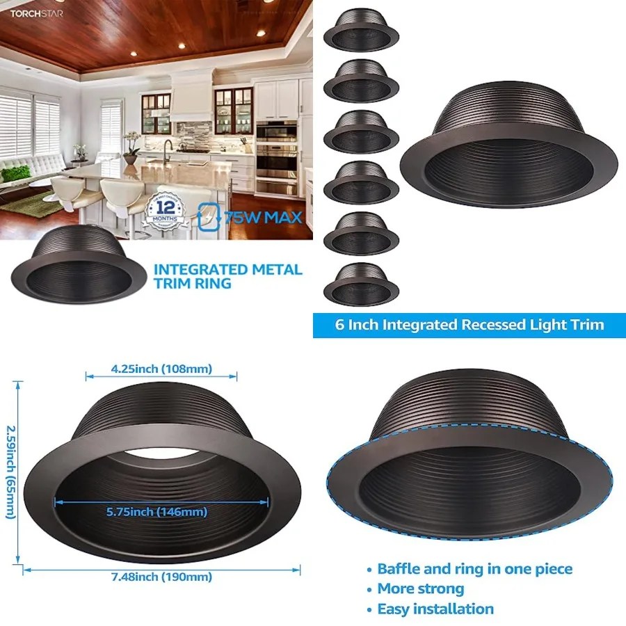 6 Inch Integrated Can Light Trim, Oil Rubbed Bronze One Pcs Baffle Trim, Full Metal, for PAR30, PAR38, R30, BR30, BR40 Light Bu
6 Inch Integrated Can Light Trim, Oil Rubbed Bronze One Pcs Baffle Trim, Full Metal, for PAR30, PAR38, R30, BR30, BR40 Light Bu