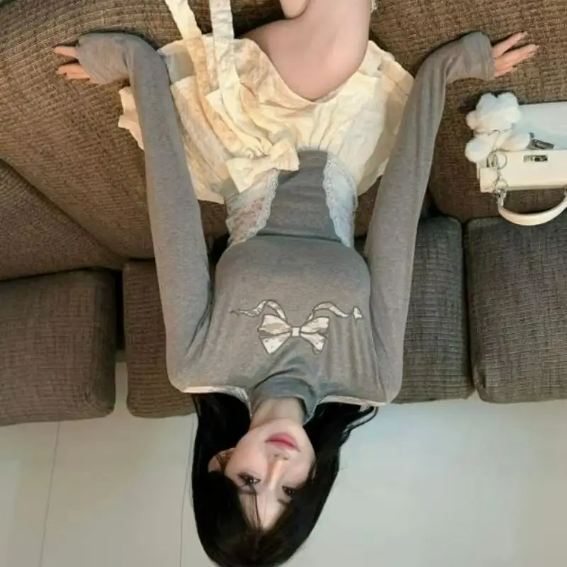 Plus-size Hot Girl Semi-high Neck Bow Lace Patchwork T-shirt for Women 2026 Spring Autumn New Fashion Pure Sensual Slimming Top
Plus-size Hot Girl Semi-high Neck Bow Lace Patchwork T-shirt for Women 2026 Spring Autumn New Fashion Pure Sensual Slimming Top