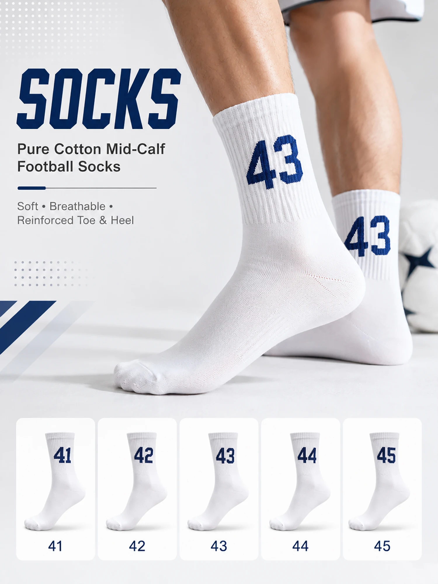 5Pairs Men's White Mid Calf Socks 41-45 Number Print Breathable Cotton Cushioned Football Soccer Long Socks Reinforced Heel Gift
5Pairs Men's White Mid Calf Socks 41-45 Number Print Breathable Cotton Cushioned Football Soccer Long Socks Reinforced Heel Gift