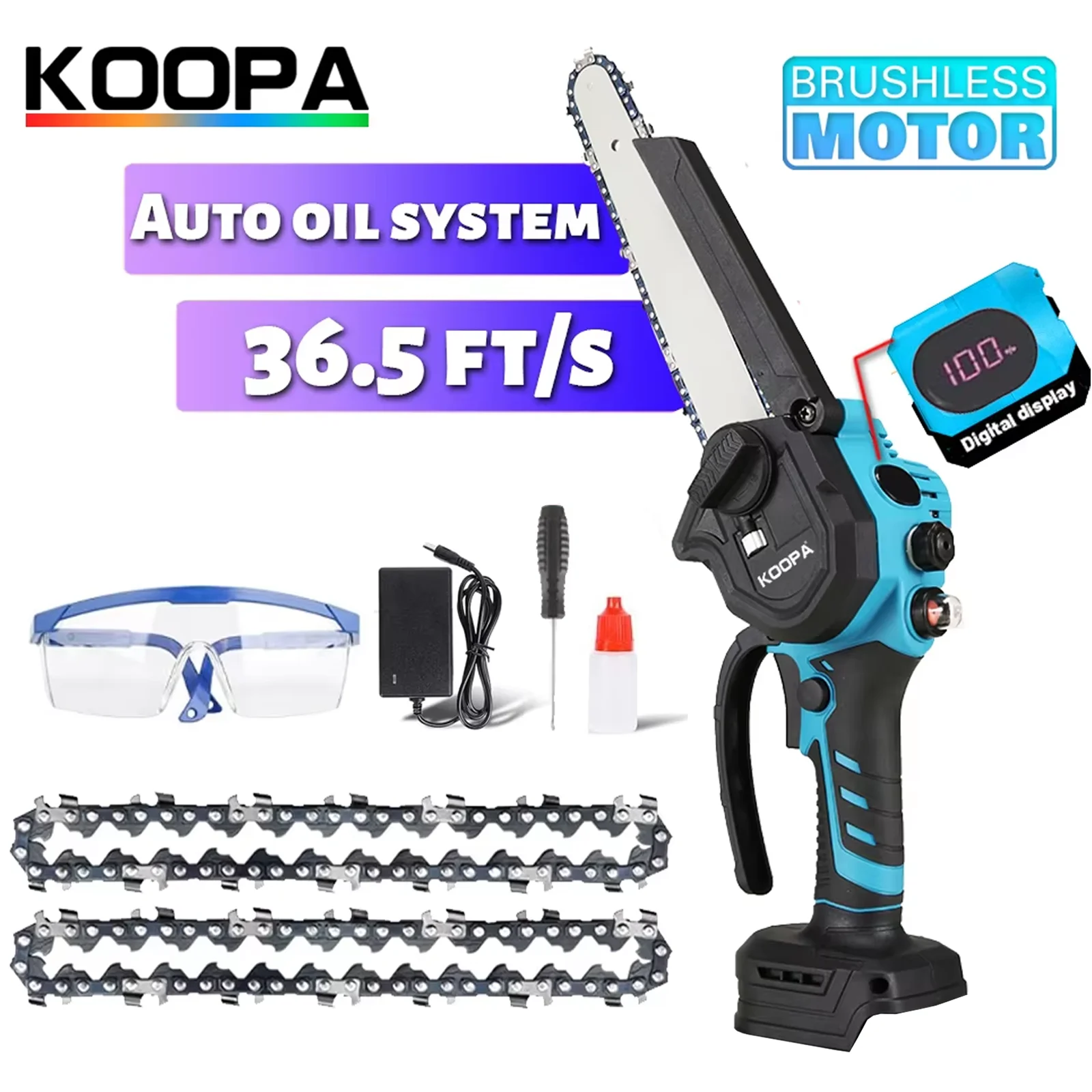 Koopa Tool Mini Chainsaw 6-Inch with 2.0Ah/4.0Ah Battery,Brushless motor and power display for Wood Cutting Tree Trimming
Koopa Tool Mini Chainsaw 6-Inch with 2.0Ah/4.0Ah Battery,Brushless motor and power display for Wood Cutting Tree Trimming