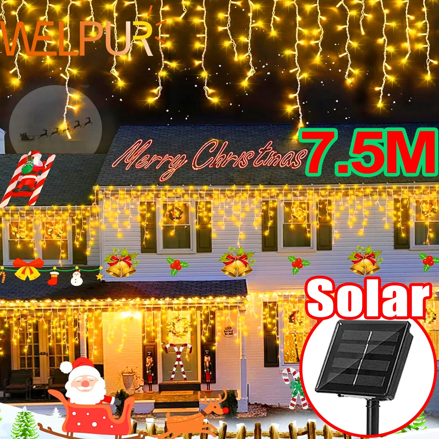 7.5M 160LED Outdoor Solar Light String Waterproof Solar Icicle Light Eaves Decor Curtain Light Christmas Decor Garden Garlands
7.5M 160LED Outdoor Solar Light String Waterproof Solar Icicle Light Eaves Decor Curtain Light Christmas Decor Garden Garlands