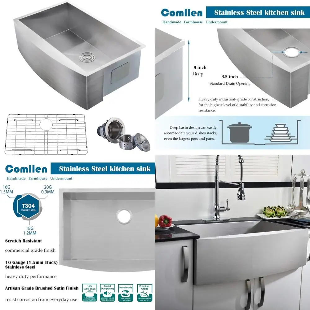 Кухонная мойка для фермерского дома с одной чашей из нержавеющей стали 33, калибр 16, глубина 9, ручная работа, нижнее крепление
Кухонная мойка для фермерского дома с одной чашей из нержавеющей стали 33, калибр 16, глубина 9, ручная работа, нижнее крепление