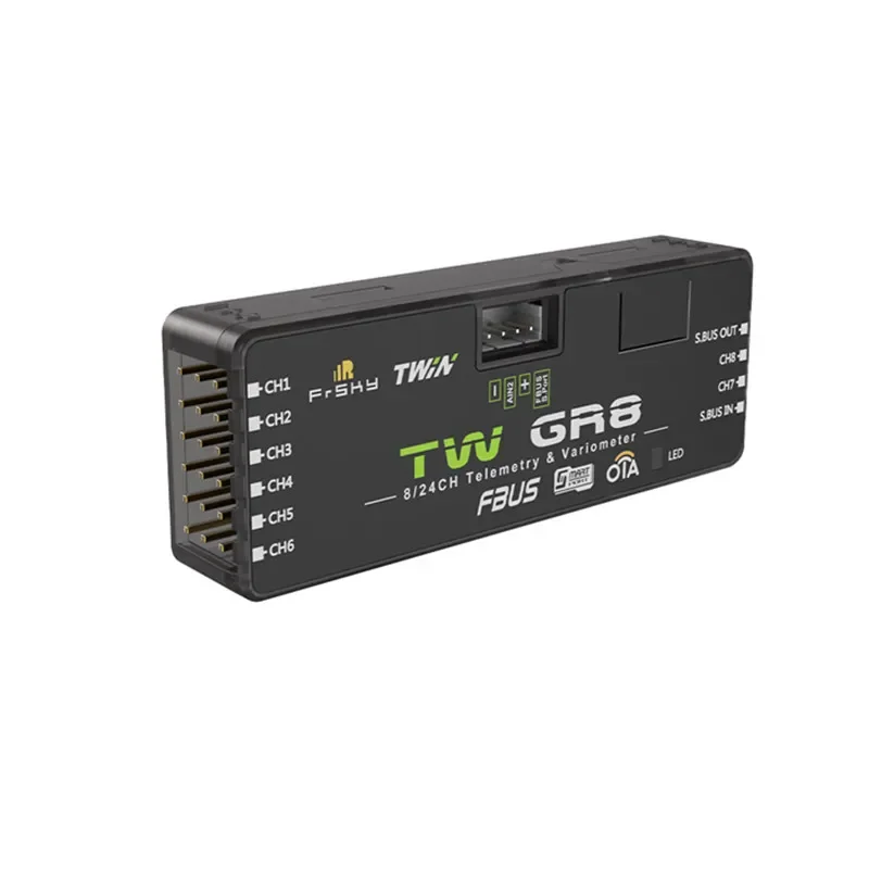 FrSky TW GR8 Двойной приемник 2,4G с 8-канальными портами / высокоточным датчиком вариометра / функция Black-Box
FrSky TW GR8 Двойной приемник 2,4G с 8-канальными портами / высокоточным датчиком вариометра / функция Black-Box
