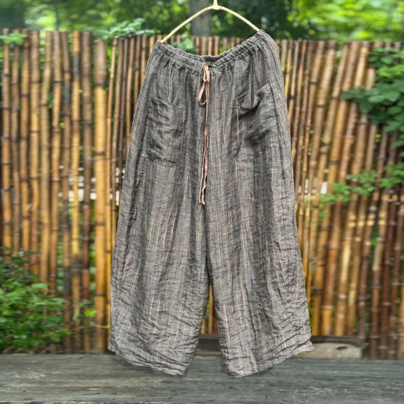 Женские полосатые льняные брюки, осень 2024, широкие брюки в винтажном стиле, свободные брюки с карманами, дышащая женская одежда, повседневные брюки
Женские полосатые льняные брюки, осень 2024, широкие брюки в винтажном стиле, свободные брюки с карманами, дышащая женская одежда, повседневные брюки