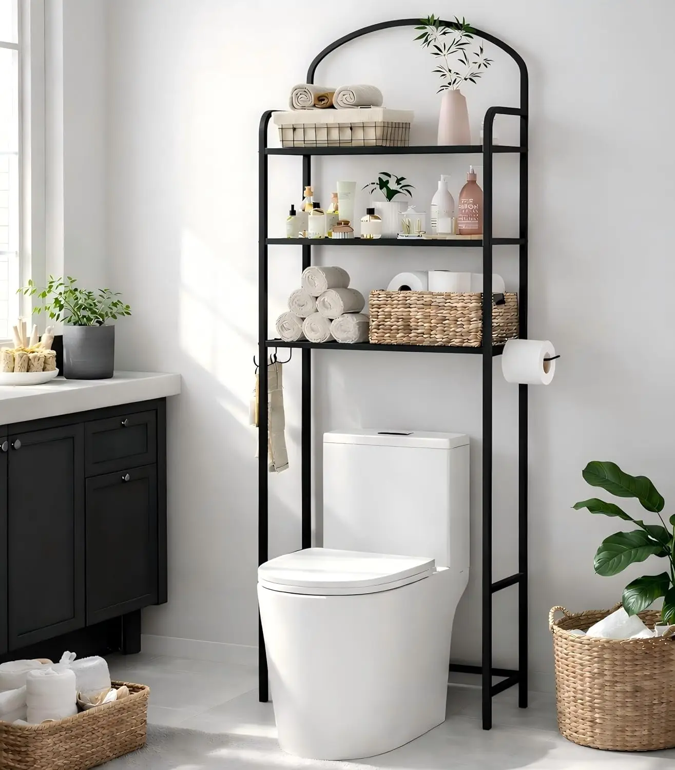 3-Tier Over The Toilet Storage, Bathroom Organizer, Space-Saving, Above Toilet Storage Rack with 4 Hooks and Paper Holder, Me
3-Tier Over The Toilet Storage, Bathroom Organizer, Space-Saving, Above Toilet Storage Rack with 4 Hooks and Paper Holder, Me