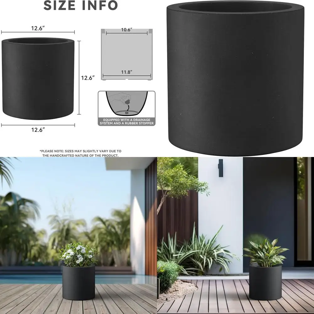 Large 12.6 Modern Concrete Planter with Drainage for Outdoor and Indoor Use, Black
Large 12.6 Modern Concrete Planter with Drainage for Outdoor and Indoor Use, Black