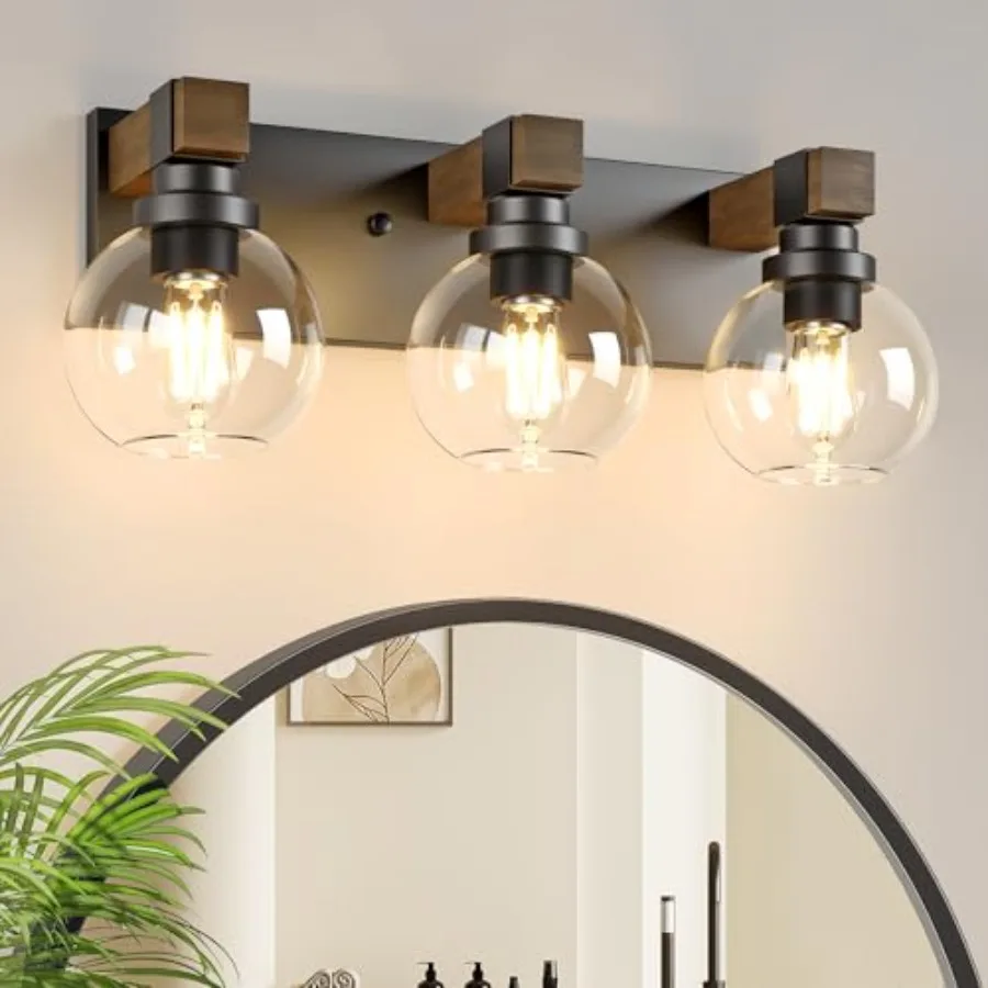 Farmhouse Bathroom Vanity Light Fixtures, 3-Light Wood Bathroom Light Fixtures Over Mirror, Rustic Vanity Lighting with Glass S
Farmhouse Bathroom Vanity Light Fixtures, 3-Light Wood Bathroom Light Fixtures Over Mirror, Rustic Vanity Lighting with Glass S