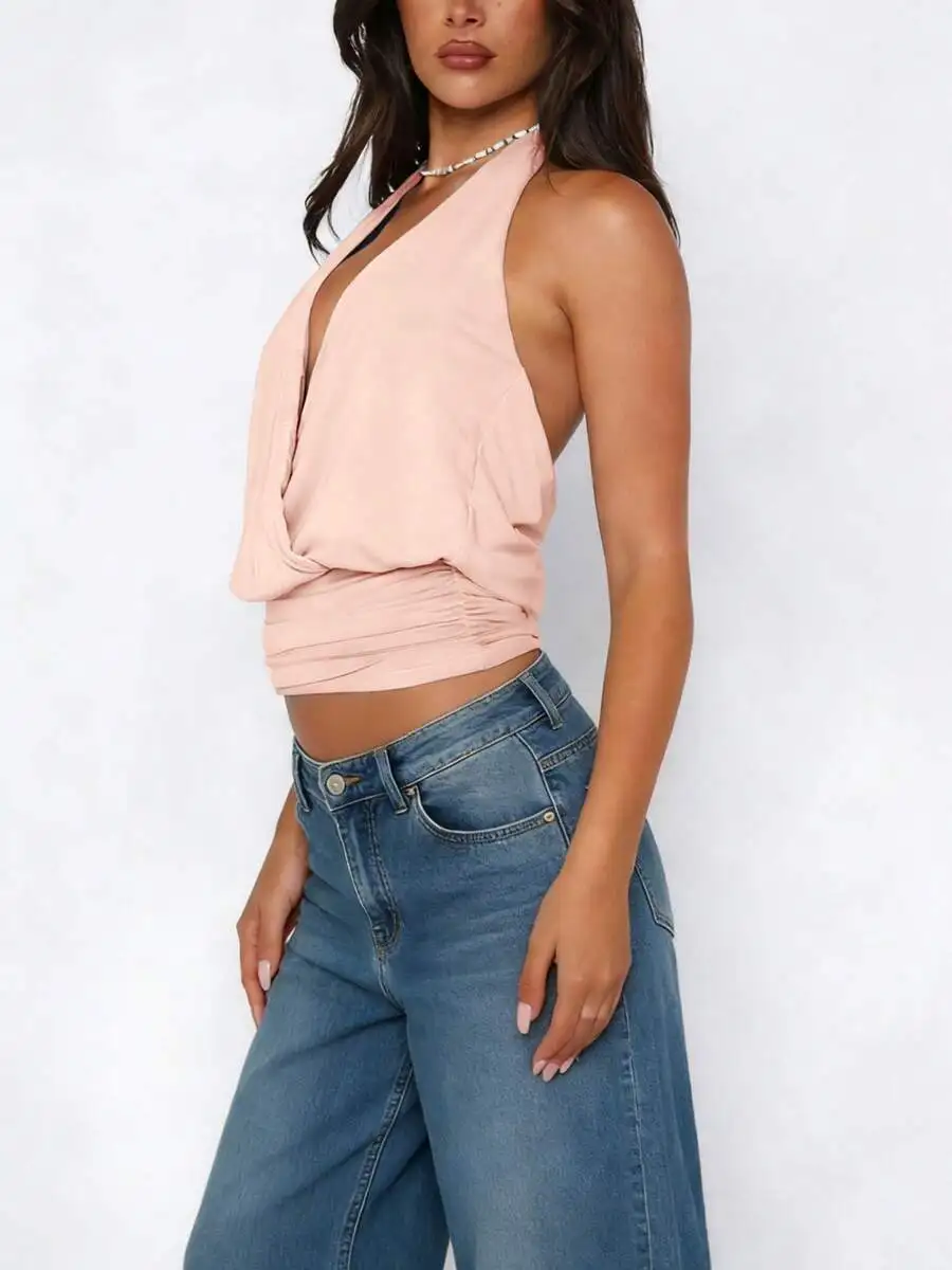 Women Solid Color Loose Fit Crop Top Sleeveless Halter Neck Open Back Tank Cami For Summer Party Daily Wear
Women Solid Color Loose Fit Crop Top Sleeveless Halter Neck Open Back Tank Cami For Summer Party Daily Wear