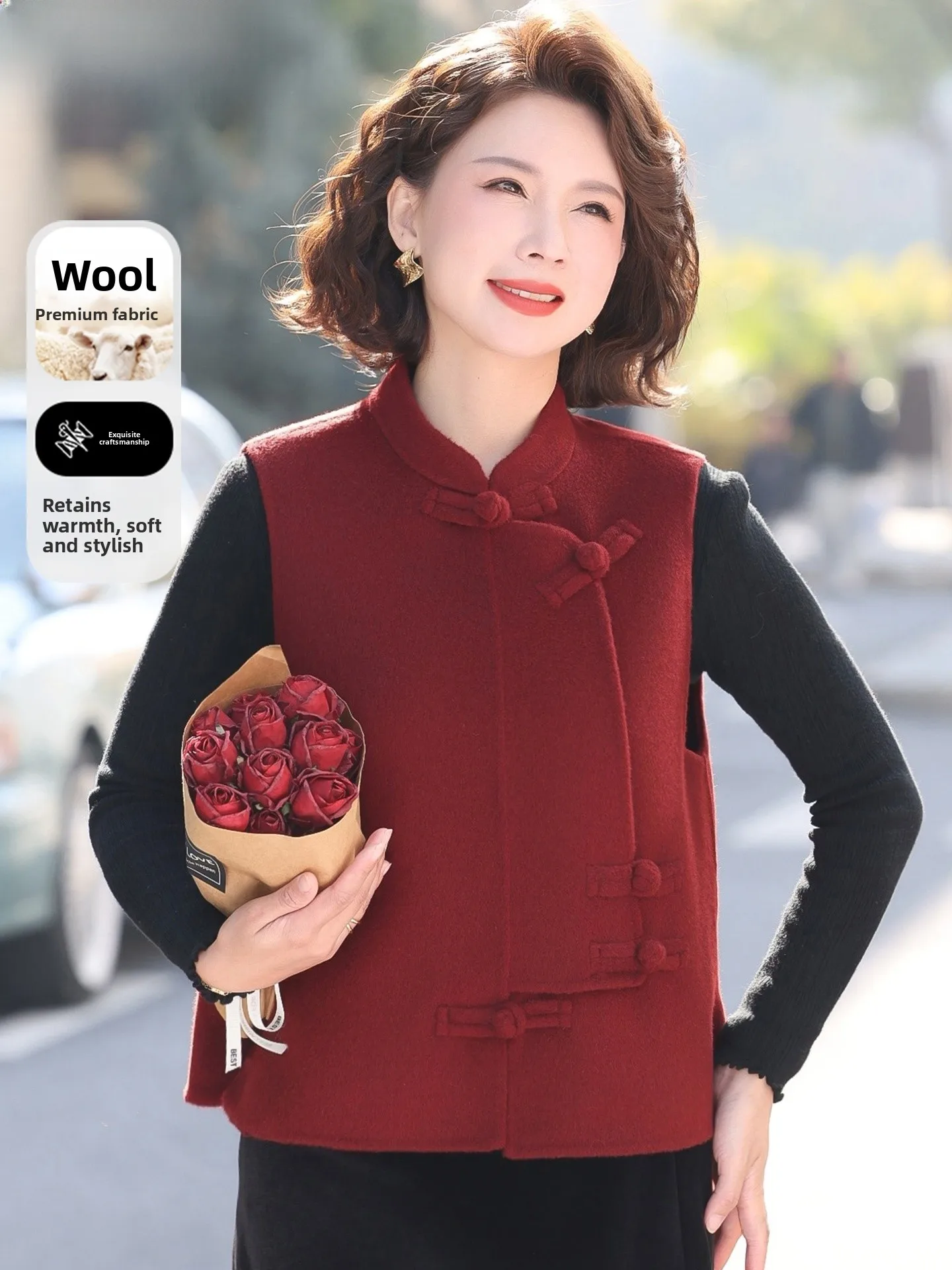 New Chinese Sle Women's Woolen Vest Coat Red eep Year Outerwear for Middle-Aged And ly Autumn Winter Faionable
New Chinese Sle Women's Woolen Vest Coat Red eep Year Outerwear for Middle-Aged And ly Autumn Winter Faionable