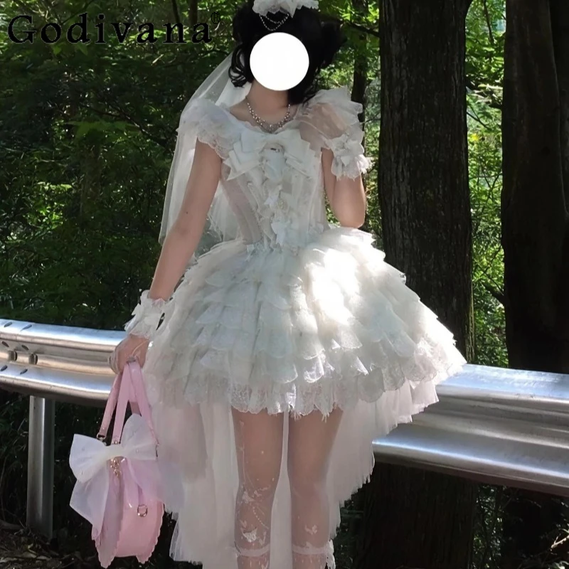 Sweet and Cute Lace White JSK Princess Dress Female Lolita Wedding Cake Puffy Dress Women's Japanese Style Birthday Dress
Sweet and Cute Lace White JSK Princess Dress Female Lolita Wedding Cake Puffy Dress Women's Japanese Style Birthday Dress