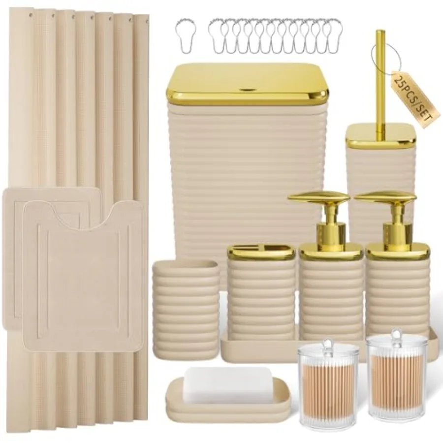 Bathroom Set - 25PC Bathroom Sets with Shower Curtain and Rugs, Beige Bathroom Set, Bathroom Accessory Set, Luxury Bathroom Acc
Bathroom Set - 25PC Bathroom Sets with Shower Curtain and Rugs, Beige Bathroom Set, Bathroom Accessory Set, Luxury Bathroom Acc