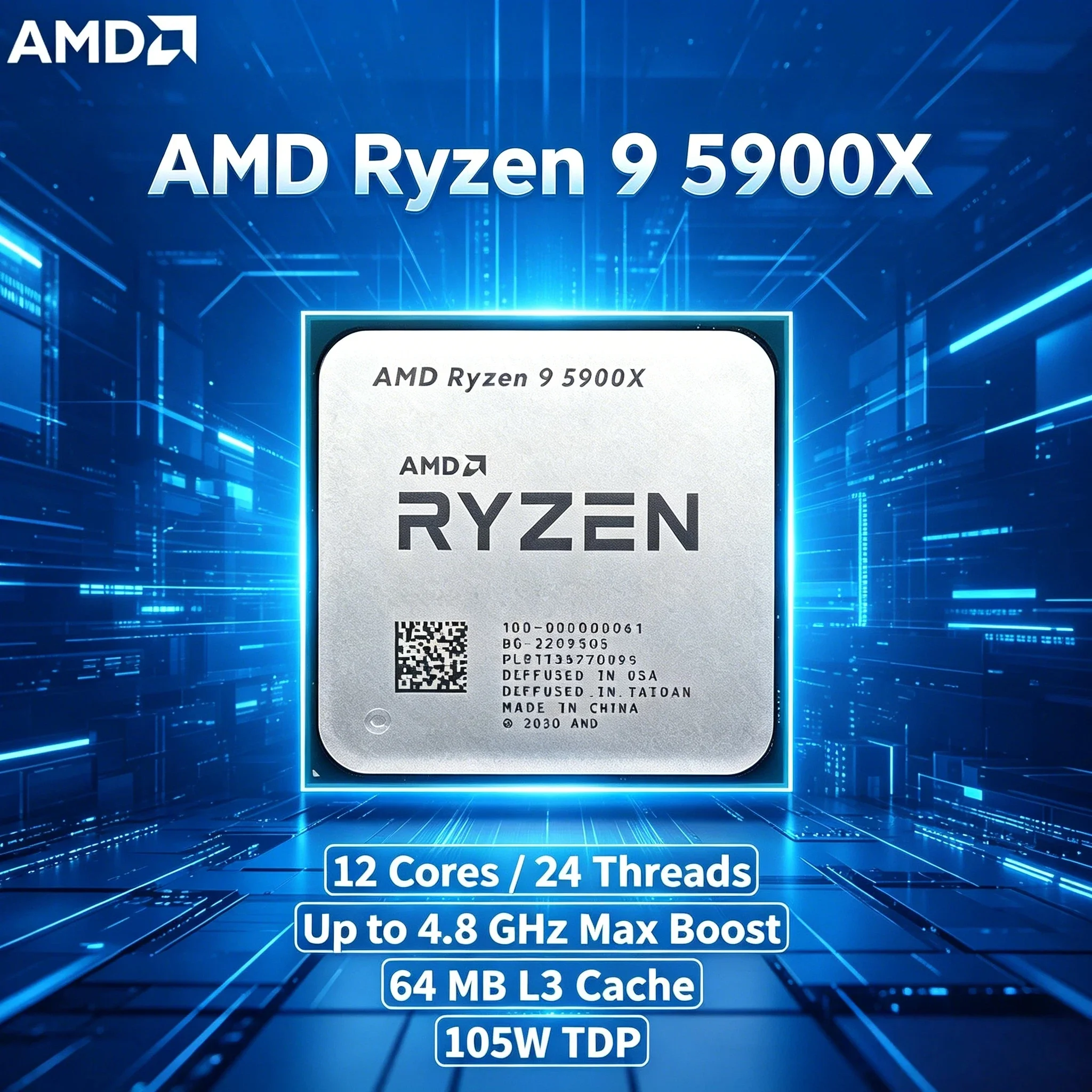 AMD Ryzen 9 5900X 12 Core 24 Thread 3.7GHz Up to 4.8GHz 7nm AM4 Cache 105W TDP Desktop CPU for Gaming Streaming Tray Pro
AMD Ryzen 9 5900X 12 Core 24 Thread 3.7GHz Up to 4.8GHz 7nm AM4 Cache 105W TDP Desktop CPU for Gaming Streaming Tray Pro