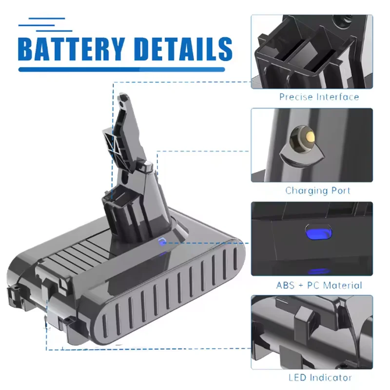 6000mah 21.6V Replacement Battery for Dyson V7/SV11 Motorhead Pro V7 Trigger V7 Animal V7 Handheld Vacuum Cleaner
6000mah 21.6V Replacement Battery for Dyson V7/SV11 Motorhead Pro V7 Trigger V7 Animal V7 Handheld Vacuum Cleaner
