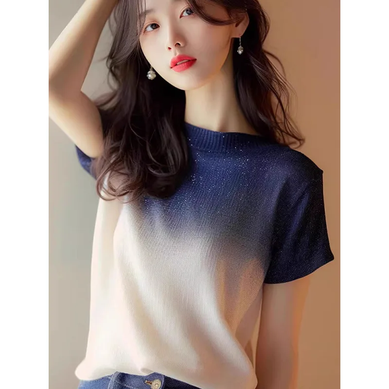2026 Fashionable High-End Gradient Color Short-Sleeve T-Shirt Summer Design Shimmer Pullover Casual Top For Women
2026 Fashionable High-End Gradient Color Short-Sleeve T-Shirt Summer Design Shimmer Pullover Casual Top For Women