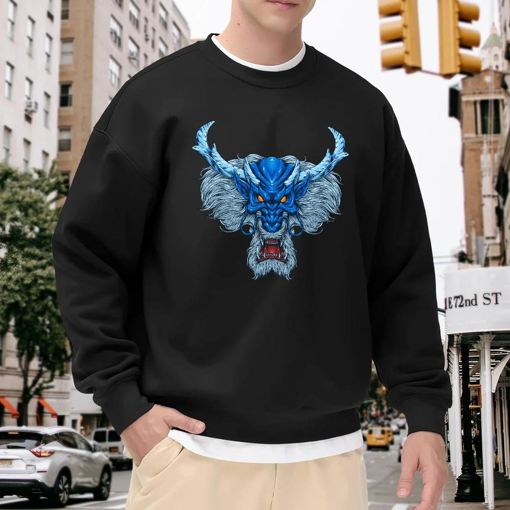 Men's Black Crew Neck Loose Sweatshirt, Personalized Blue Dragon Print Top, Street Fashion Casual Versatile Style, Comfortable for Everyday Outings
Men's Black Crew Neck Loose Sweatshirt, Personalized Blue Dragon Print Top, Street Fashion Casual Versatile Style, Comfortable for Everyday Outings
