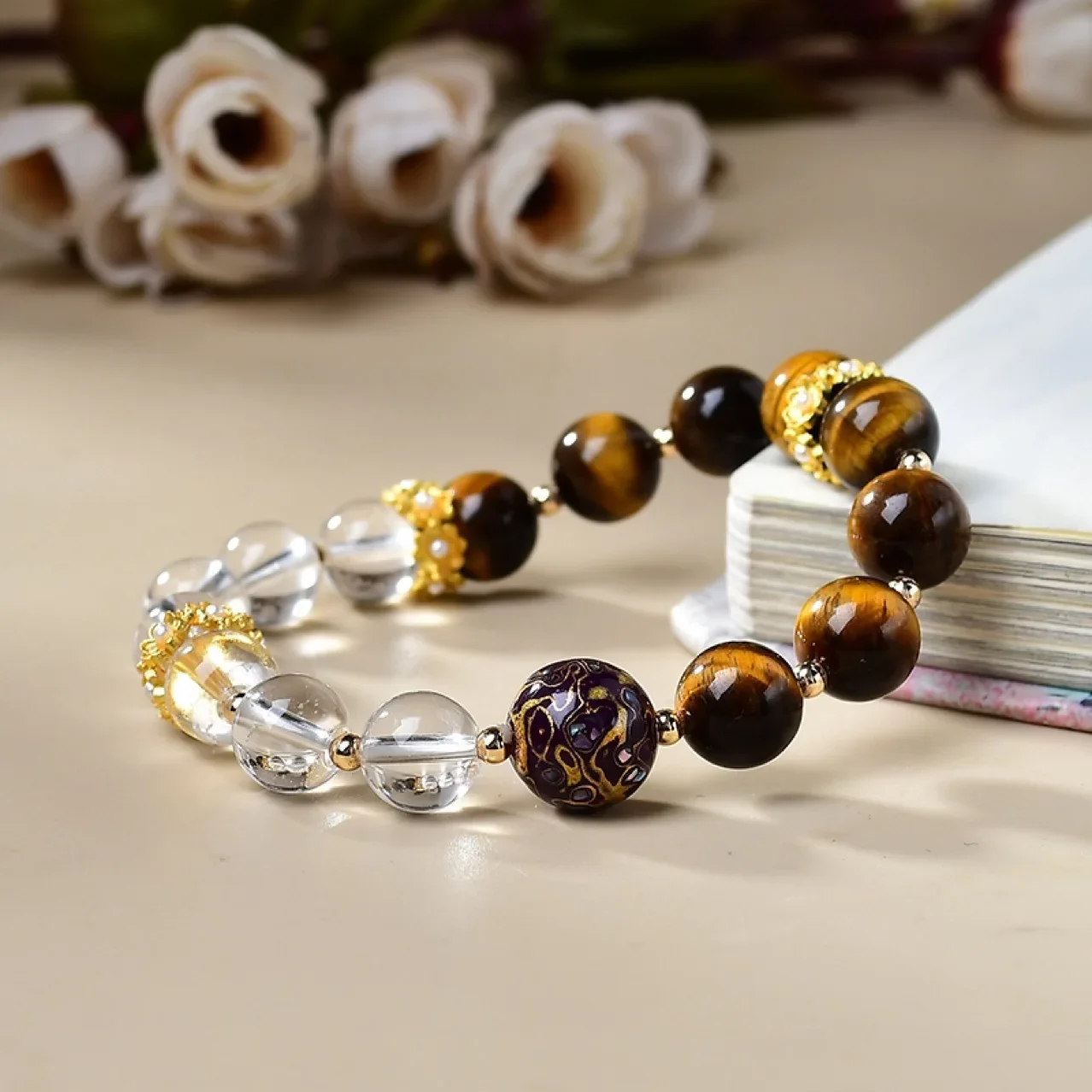 Natural Tiger's Eye Stone White Crystal Purple Large Lacquer Bead Bracelet for Men and Women Light Luxury Fashion Lucky Bracelet
Natural Tiger's Eye Stone White Crystal Purple Large Lacquer Bead Bracelet for Men and Women Light Luxury Fashion Lucky Bracelet