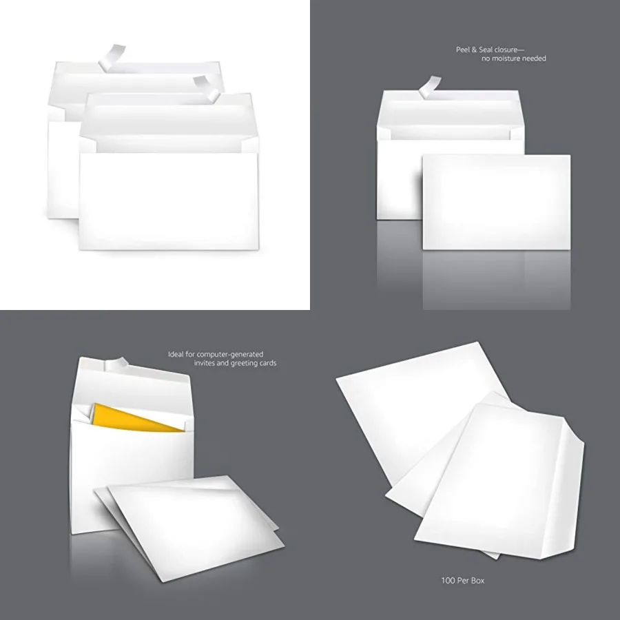 A9 Blank Invitation Mailing Envelopes, Peel and Seal, No Licking, 5-3/4 x 8-3/4 Inches, White, Pack of 100
A9 Blank Invitation Mailing Envelopes, Peel and Seal, No Licking, 5-3/4 x 8-3/4 Inches, White, Pack of 100