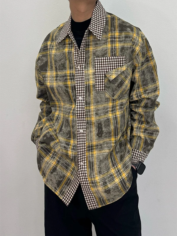 TANGZ Studio American Retro Plaid Patchwork Long Sve Loose Casual Street irt Coat Men's Loose Fit Button up Top
TANGZ Studio American Retro Plaid Patchwork Long Sve Loose Casual Street irt Coat Men's Loose Fit Button up Top