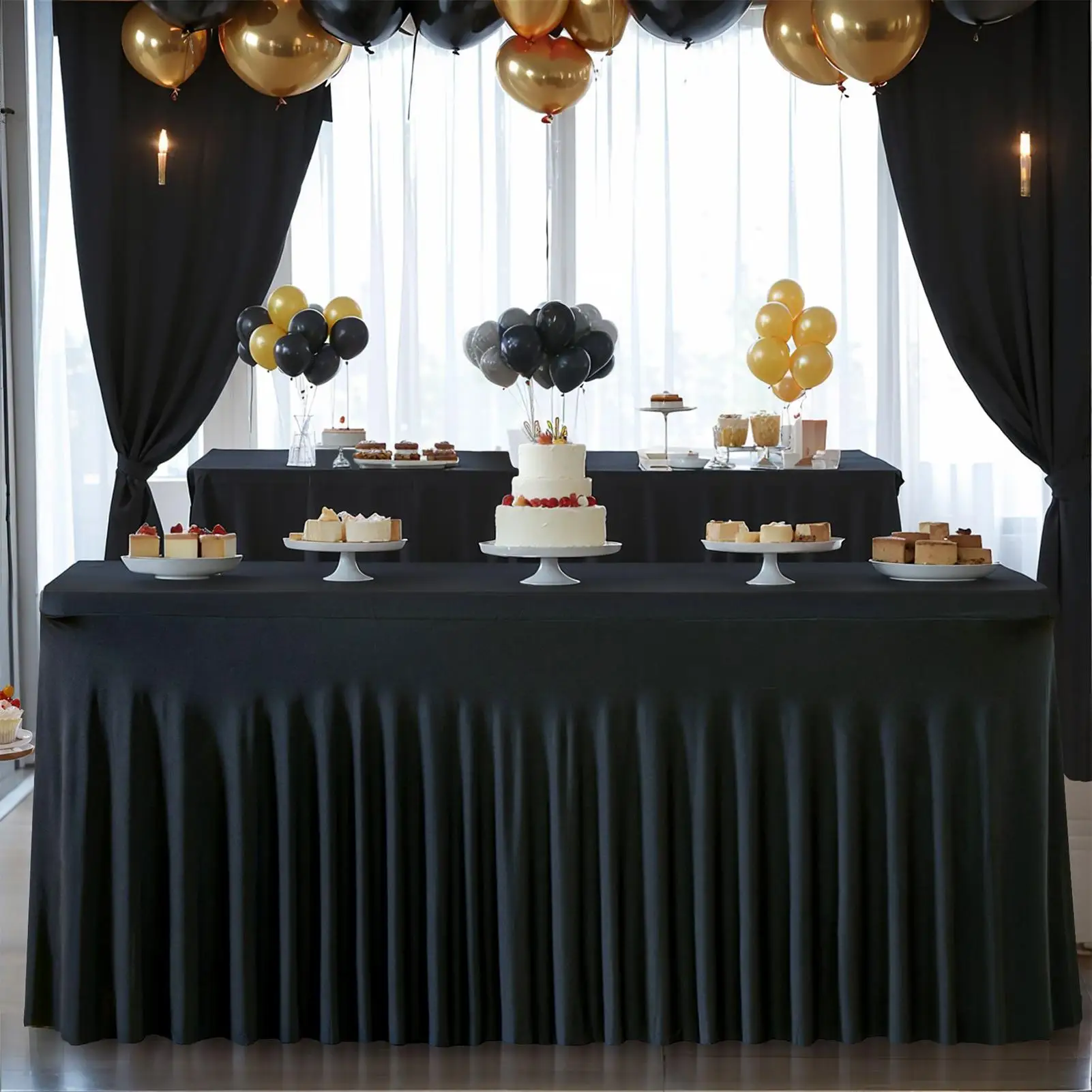 6Ft Table Skirt Rectangle Polyester Universal Fitted Stretch Tablecloth for Halloween Party Banquet Wedding and Events
6Ft Table Skirt Rectangle Polyester Universal Fitted Stretch Tablecloth for Halloween Party Banquet Wedding and Events