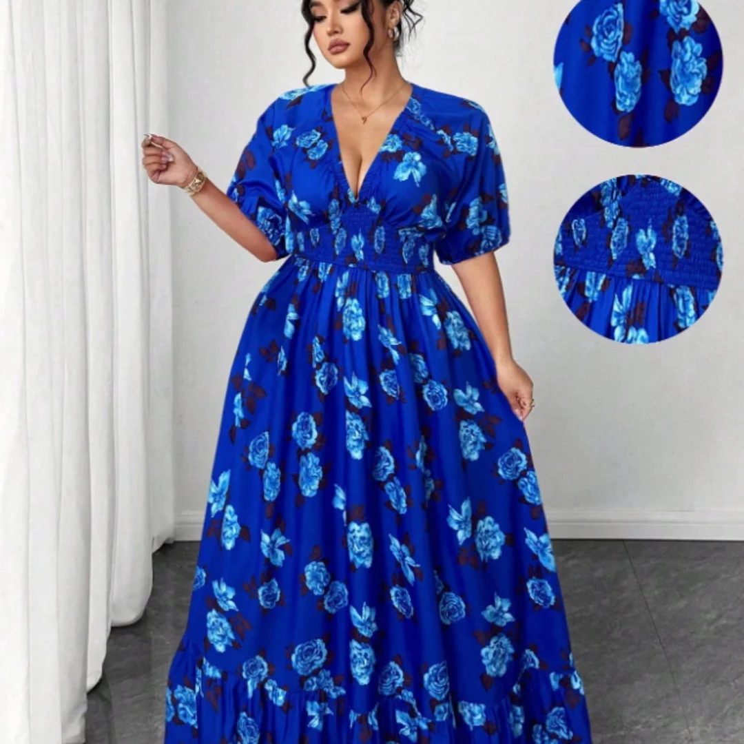Women's Plus Size Blue Rose Print Maxi Dress V-Neck Puff Sleeve High Waist Boho Long Dress
Women's Plus Size Blue Rose Print Maxi Dress V-Neck Puff Sleeve High Waist Boho Long Dress