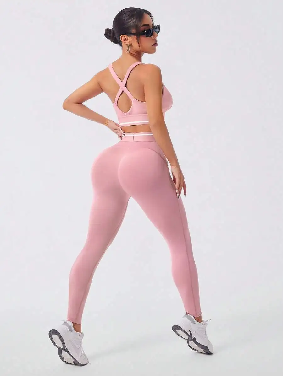 Womens Pink Sports Set Crop Top And High Waist Leggings Workout Gym Outfit
Womens Pink Sports Set Crop Top And High Waist Leggings Workout Gym Outfit
