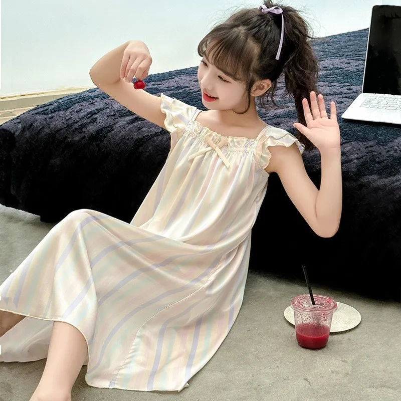 Sweet Parent-child Class A Ice Silk Girls Dress Summer 2025 New Girls Sweet Striped Suspender Nightdress
Sweet Parent-child Class A Ice Silk Girls Dress Summer 2025 New Girls Sweet Striped Suspender Nightdress