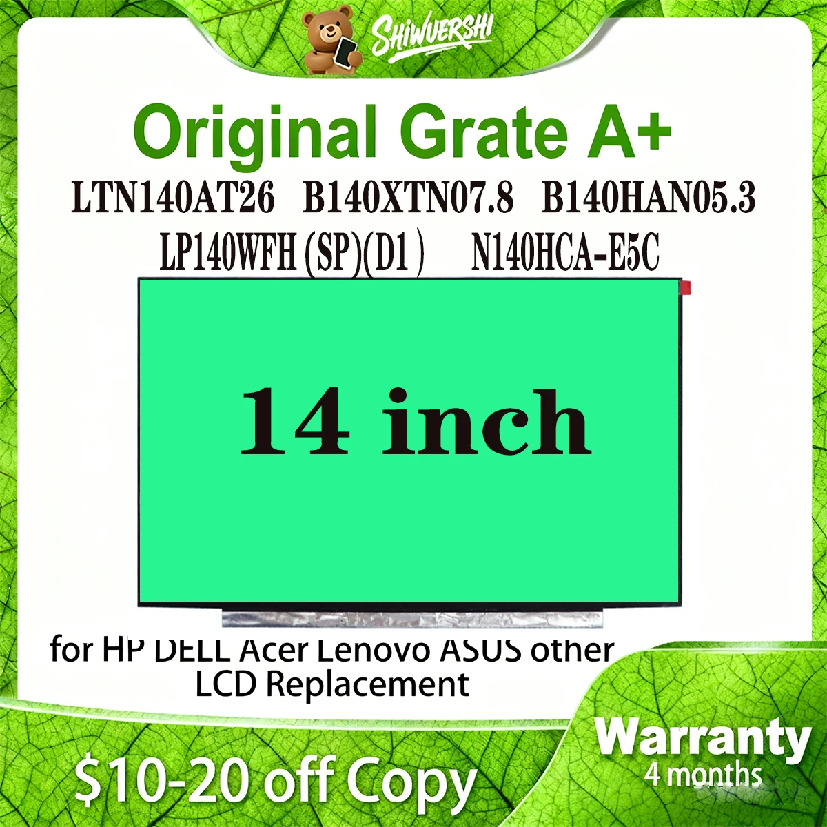 Wholesale 14 inch Laptop Lcd Screen Monitor LTN140AT26 B140XTN07.8 B140HAN05.3 LP140WFH (SP)(D1) N140HCA E5C
Wholesale 14 inch Laptop Lcd Screen Monitor LTN140AT26 B140XTN07.8 B140HAN05.3 LP140WFH (SP)(D1) N140HCA E5C