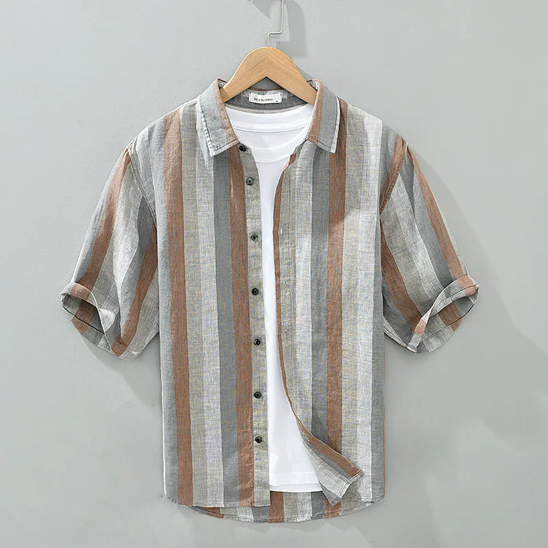 Pure Linen Striped f Sve irt Men Summer Youth Trend Casual Versatile Five Sve Length Loose Fit Contrast Color
Pure Linen Striped f Sve irt Men Summer Youth Trend Casual Versatile Five Sve Length Loose Fit Contrast Color