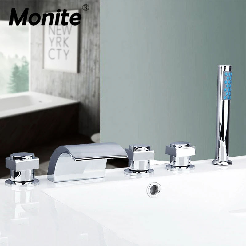 Monite Solid Brass 5 шт Водопад ванна смеситель для душа Установить Chrome 3 Рукоятки Deck Маунт Водопад бассейна кран смеситель Водопроводной воды
Monite Solid Brass 5 шт Водопад ванна смеситель для душа Установить Chrome 3 Рукоятки Deck Маунт Водопад бассейна кран смеситель Водопроводной воды