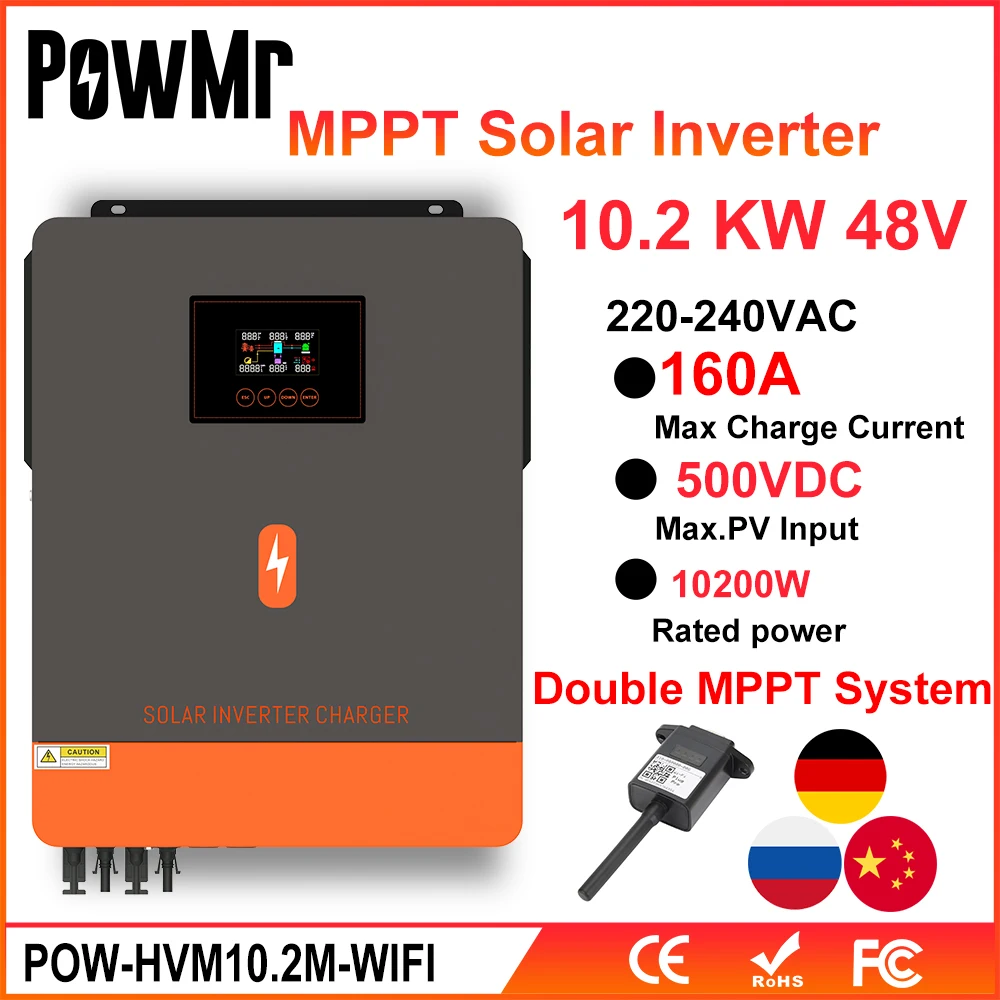 PowMr 10.2KW Grid Tied Inverter 48V 230V 160A Pure Sine Wave Hybrid Solar Inverter With Double MPPT On/Off Grid Solar Inverter
PowMr 10.2KW Grid Tied Inverter 48V 230V 160A Pure Sine Wave Hybrid Solar Inverter With Double MPPT On/Off Grid Solar Inverter
