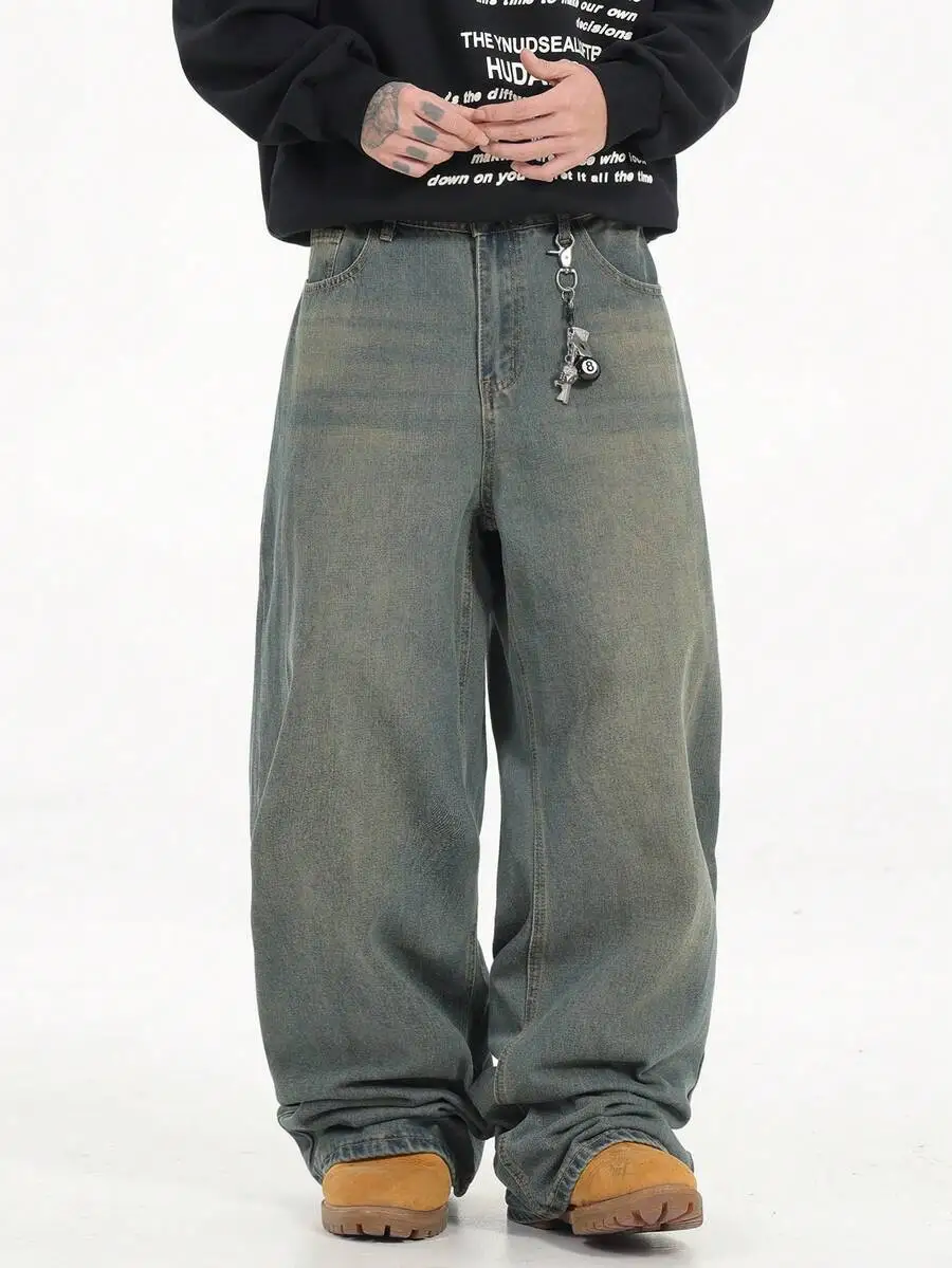 Washed Wide-Leg Baggy Denim Jeans For Men, Loose Fit Casual Trousers Without Belt
Washed Wide-Leg Baggy Denim Jeans For Men, Loose Fit Casual Trousers Without Belt