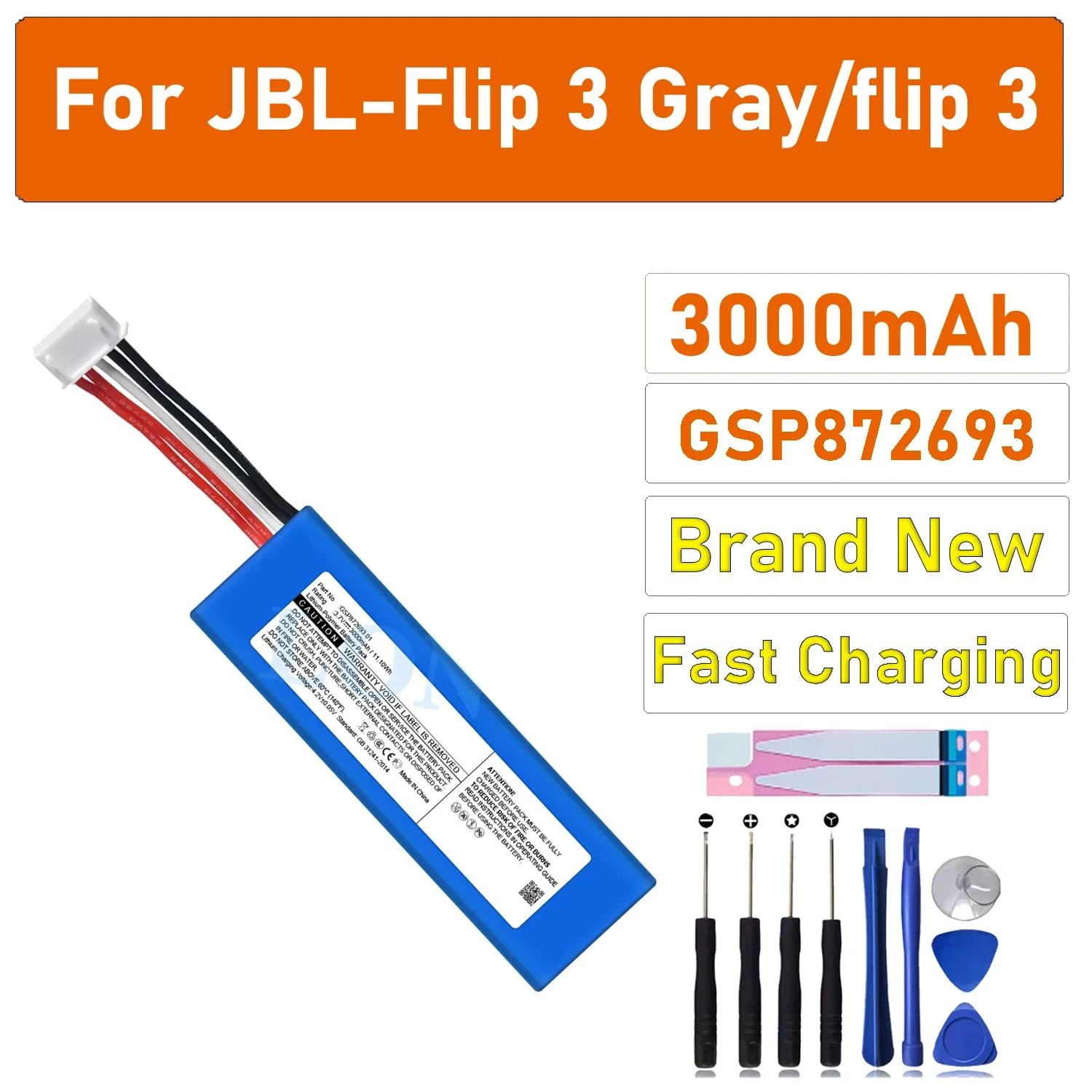 GSP872693 4200mAh Battery for JBL Flip 3 Flip3 GRAY Bluetooth Speaker Replacement Batteries
GSP872693 4200mAh Battery for JBL Flip 3 Flip3 GRAY Bluetooth Speaker Replacement Batteries