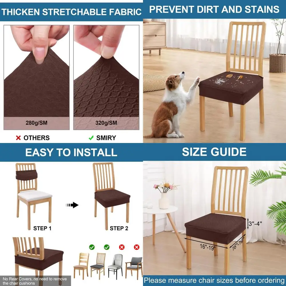 Набор из 8 водонепроницаемых чехлов на сиденья для обеденных стульев, эластичный жаккард, съемный моющийся, без чехлов на спинку, легкий шоколад
Набор из 8 водонепроницаемых чехлов на сиденья для обеденных стульев, эластичный жаккард, съемный моющийся, без чехлов на спинку, легкий шоколад