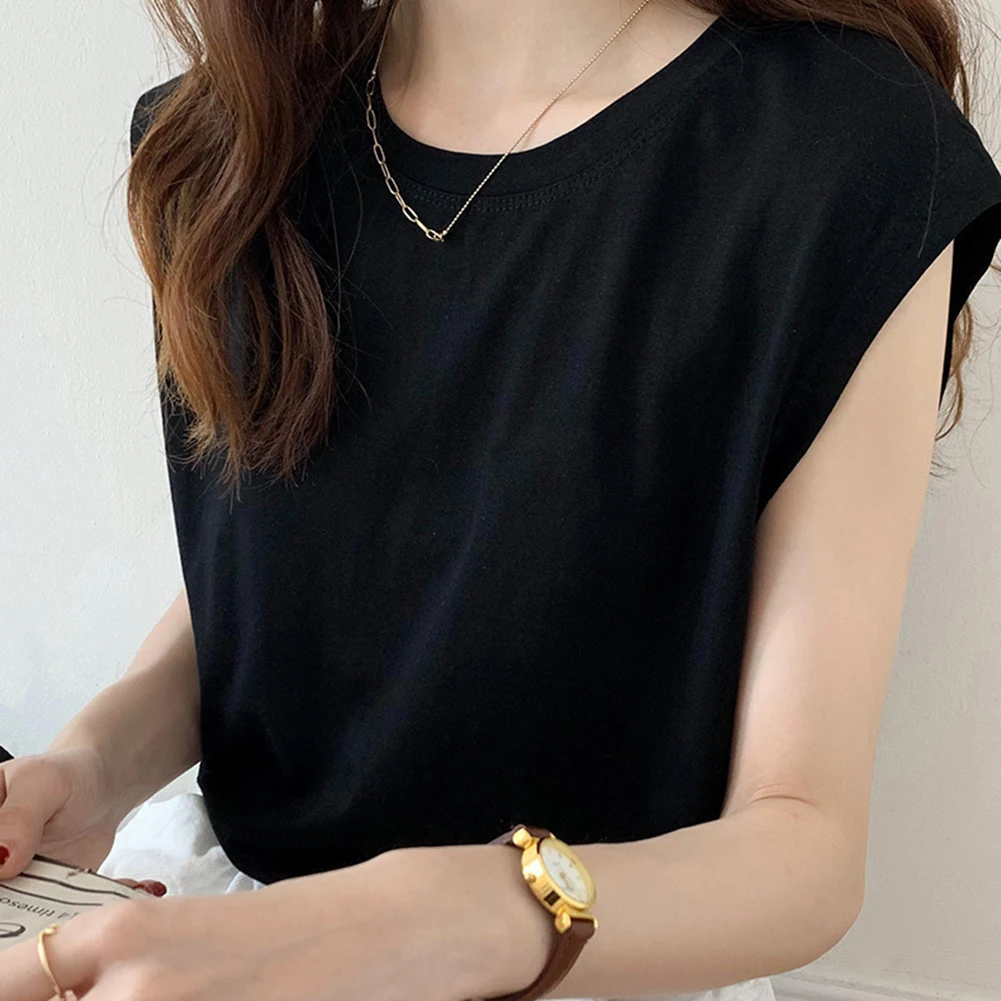 Solid Color Sleeveless T-shirt Casual Top Round Neck Top Casual T-Shirt Four Seasons Wear Slight Stretch Fabric
Solid Color Sleeveless T-shirt Casual Top Round Neck Top Casual T-Shirt Four Seasons Wear Slight Stretch Fabric