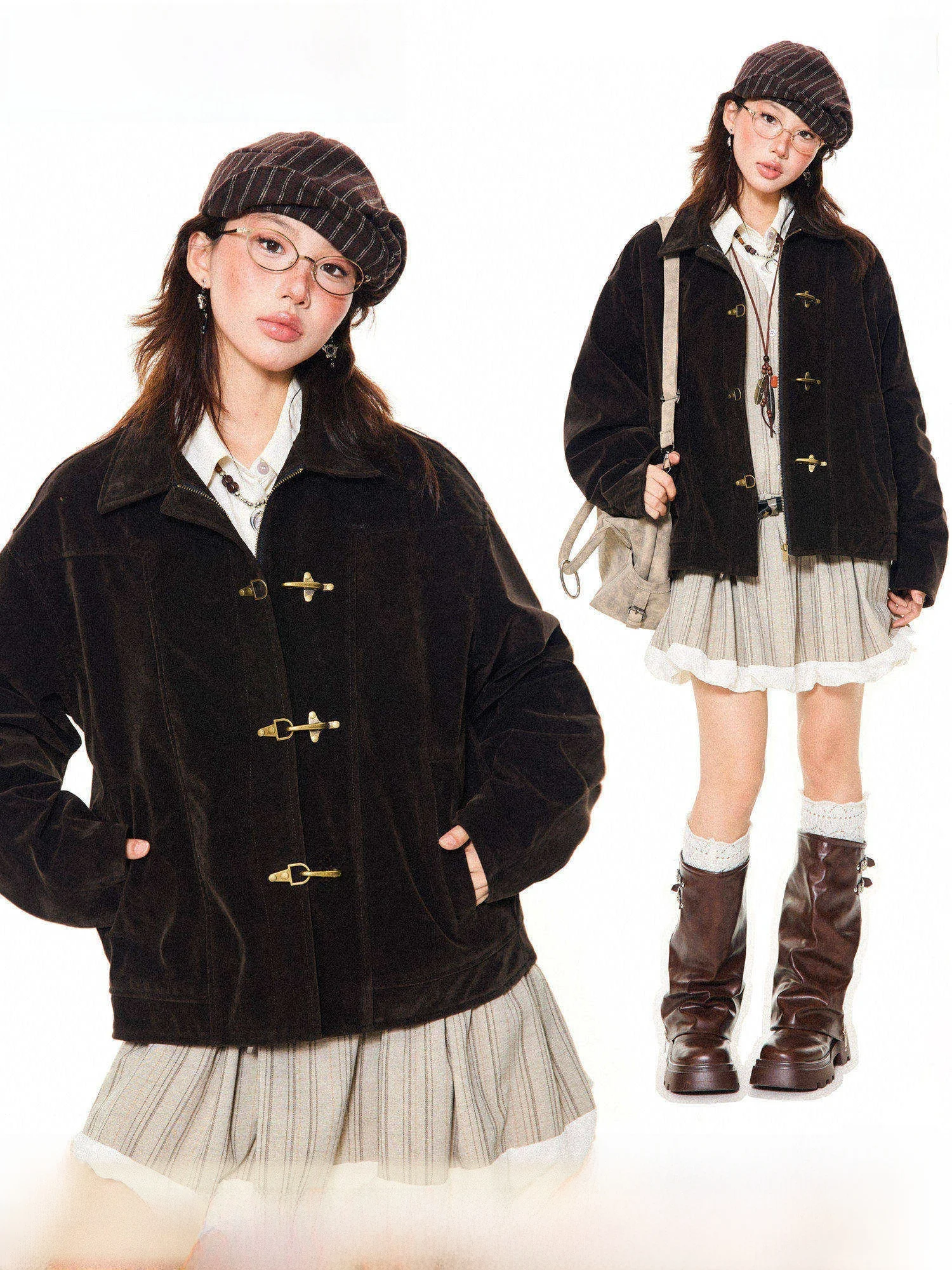 Young Stage Women's Suede Jaet with Airplane Bule Autumn Winter Vintage Versatile Loose Fit ort Outerwear
Young Stage Women's Suede Jaet with Airplane Bule Autumn Winter Vintage Versatile Loose Fit ort Outerwear