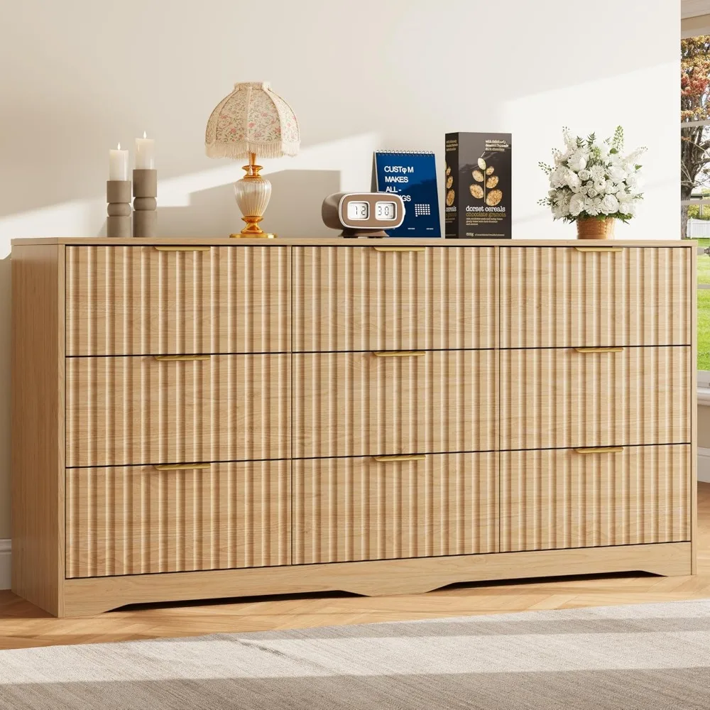 Nine Drawer Fluted Bedroom Dresser 63 Inch Wide Mid Century Modern Solid Wood Chest with Metal Handles
Nine Drawer Fluted Bedroom Dresser 63 Inch Wide Mid Century Modern Solid Wood Chest with Metal Handles