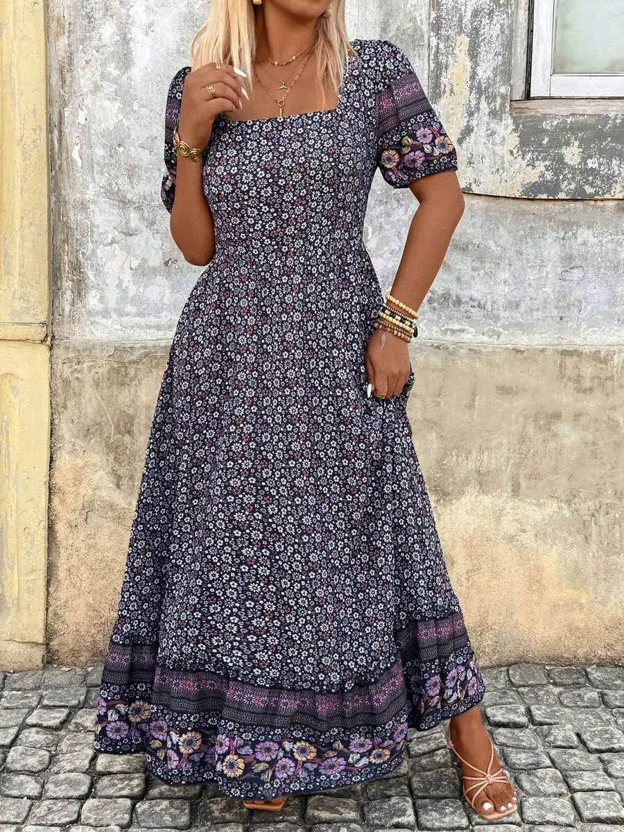 Plus Size Women Ditsy Floral Maxi Dress Bohemian Style Square Neck Short Sleeve Spring Summer
Plus Size Women Ditsy Floral Maxi Dress Bohemian Style Square Neck Short Sleeve Spring Summer