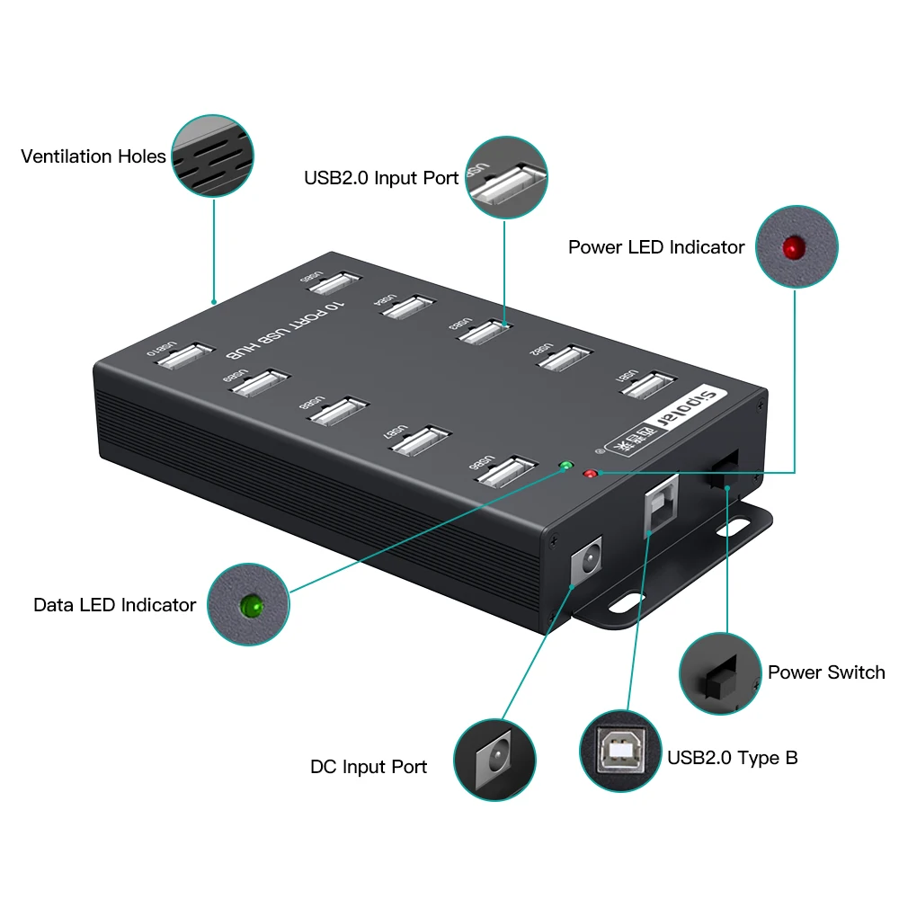 A-300 Sipolar 10 Ports Usb 2.0 Hub for Compture Accessories Portable Charger Usb Extension Hub
A-300 Sipolar 10 Ports Usb 2.0 Hub for Compture Accessories Portable Charger Usb Extension Hub