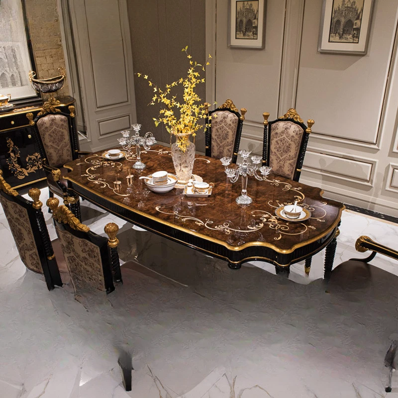 American light luxury solid wood handmade dining table and chair combination long European neoclassical round table household
American light luxury solid wood handmade dining table and chair combination long European neoclassical round table household