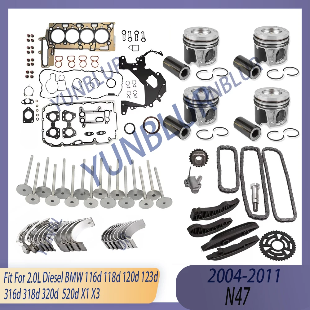 STD Поршень и кольцо Полный комплект подшипников Комплект клапанов цепи ГРМ подходит для 2,0 л T Diesel N47 N47D20C 04-11 Для BMW 1 3 5 серии X1 X3
STD Поршень и кольцо Полный комплект подшипников Комплект клапанов цепи ГРМ подходит для 2,0 л T Diesel N47 N47D20C 04-11 Для BMW 1 3 5 серии X1 X3