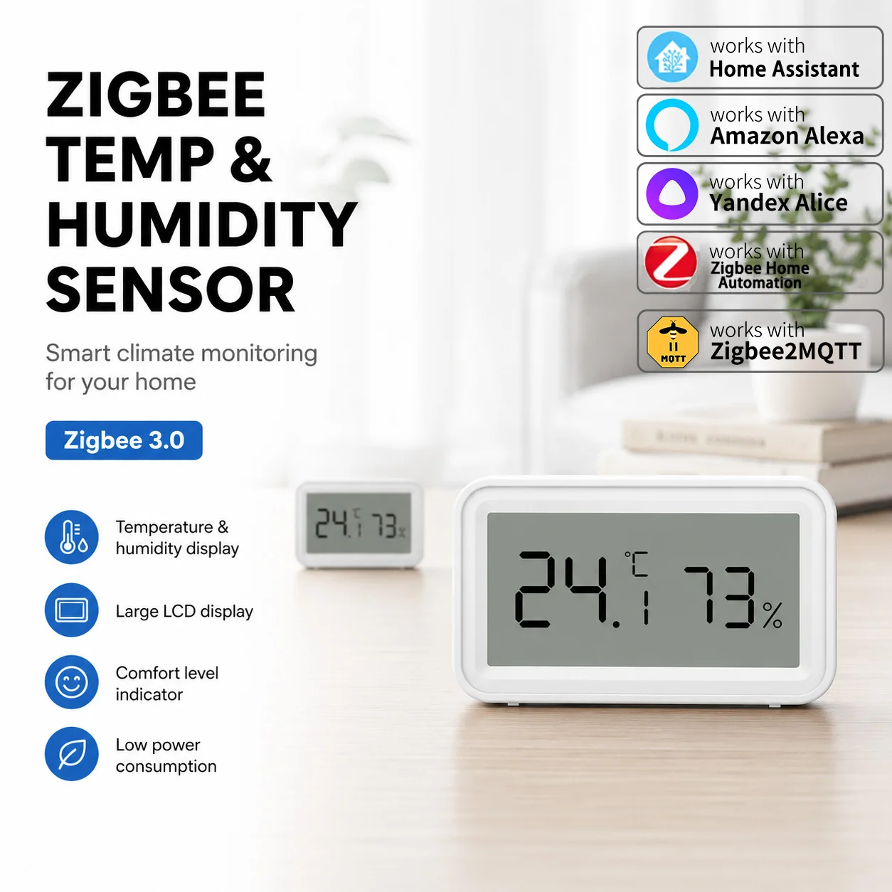 Zigbee 3.0 Temperature and Humidity Sensor Zigbee Hub Required Smart Home Work with Home Assistant Yandex Alexa ZHA Zigbee2MQTT
Zigbee 3.0 Temperature and Humidity Sensor Zigbee Hub Required Smart Home Work with Home Assistant Yandex Alexa ZHA Zigbee2MQTT