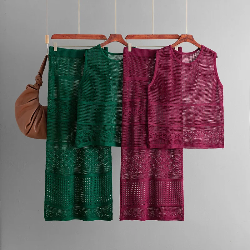 Casual Loose Hollow-out O-neck Solid Sleeveless Knitted Vest+Elastic Waist Midi Skirt 2-piece Set Summer Women's Suit Woman
Casual Loose Hollow-out O-neck Solid Sleeveless Knitted Vest+Elastic Waist Midi Skirt 2-piece Set Summer Women's Suit Woman