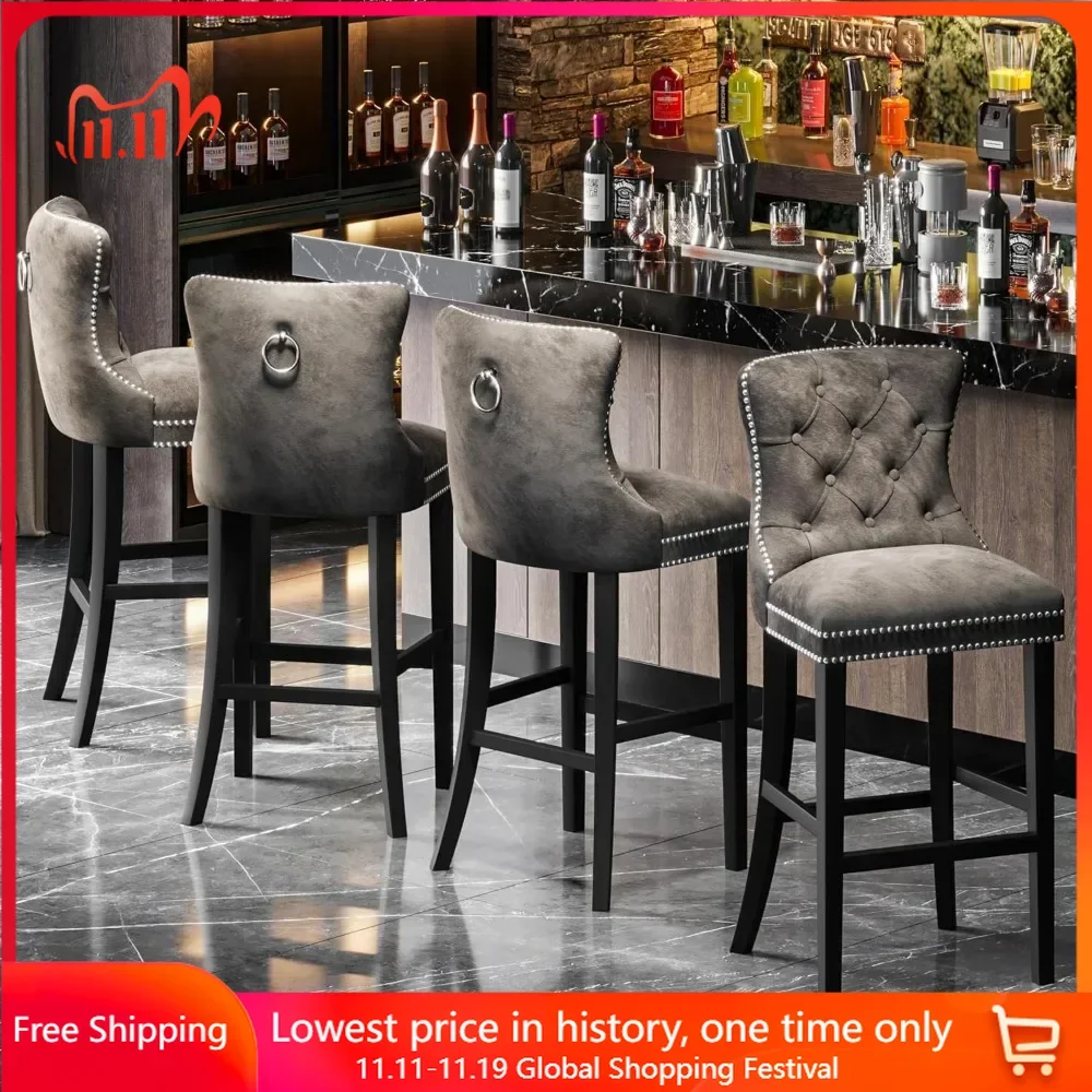 Bars Stools,Stools Set Of 4, Velvet Tufted Bar Stools With Back And Footrest,27.2''H,bar Stools For Kitchen
Bars Stools,Stools Set Of 4, Velvet Tufted Bar Stools With Back And Footrest,27.2''H,bar Stools For Kitchen