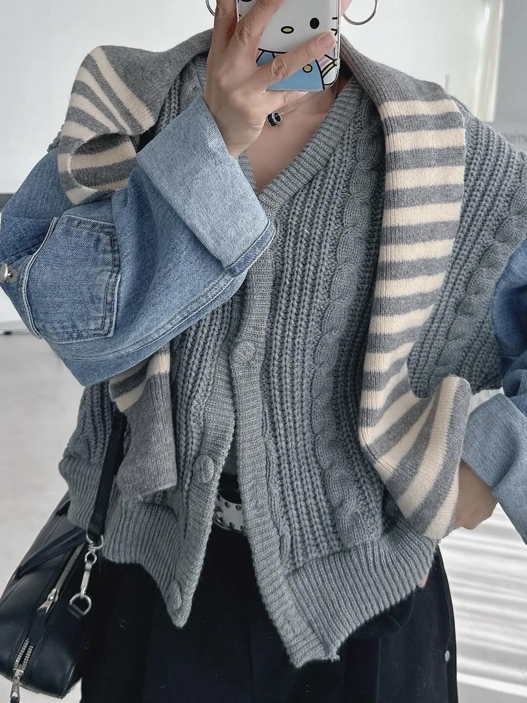 Retro V-ne Slim Fit Denim Patchwork Sweater Jaet Women's Autumn Winter Faion Outerwear Design Loose Sle Korean Faion
Retro V-ne Slim Fit Denim Patchwork Sweater Jaet Women's Autumn Winter Faion Outerwear Design Loose Sle Korean Faion