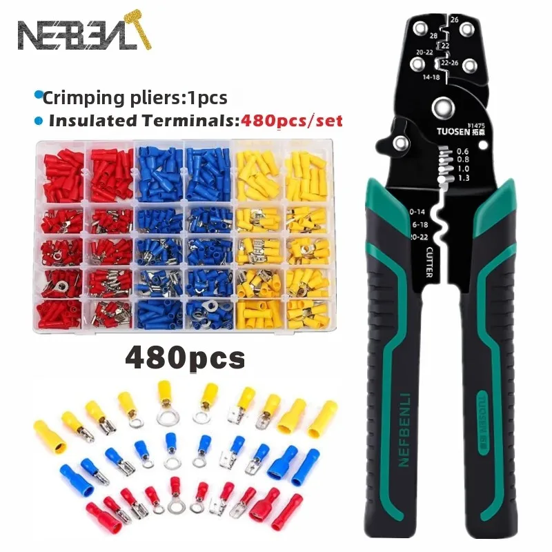 All-in-One Wire Crimping Tool Set-Multi-Function Stripper Cutter Pliers with 480pcs Insulated Terminals & Assorted Splice for
All-in-One Wire Crimping Tool Set-Multi-Function Stripper Cutter Pliers with 480pcs Insulated Terminals & Assorted Splice for