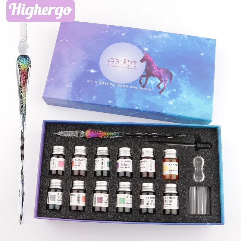 Highergo Набор ручек из радужного стекла, 16 шт./кор., 12 цветов, чернила для каллиграфии, Набор для творчества, письма, рисования, подписей, подарки
Highergo Набор ручек из радужного стекла, 16 шт./кор., 12 цветов, чернила для каллиграфии, Набор для творчества, письма, рисования, подписей, подарки