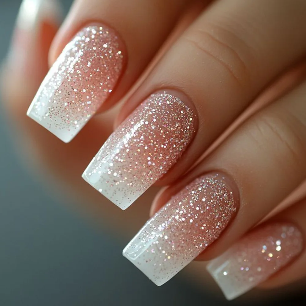 Nude Pink Glitter Ombre Press On Nails, Medium Square False Nail Tips
Nude Pink Glitter Ombre Press On Nails, Medium Square False Nail Tips