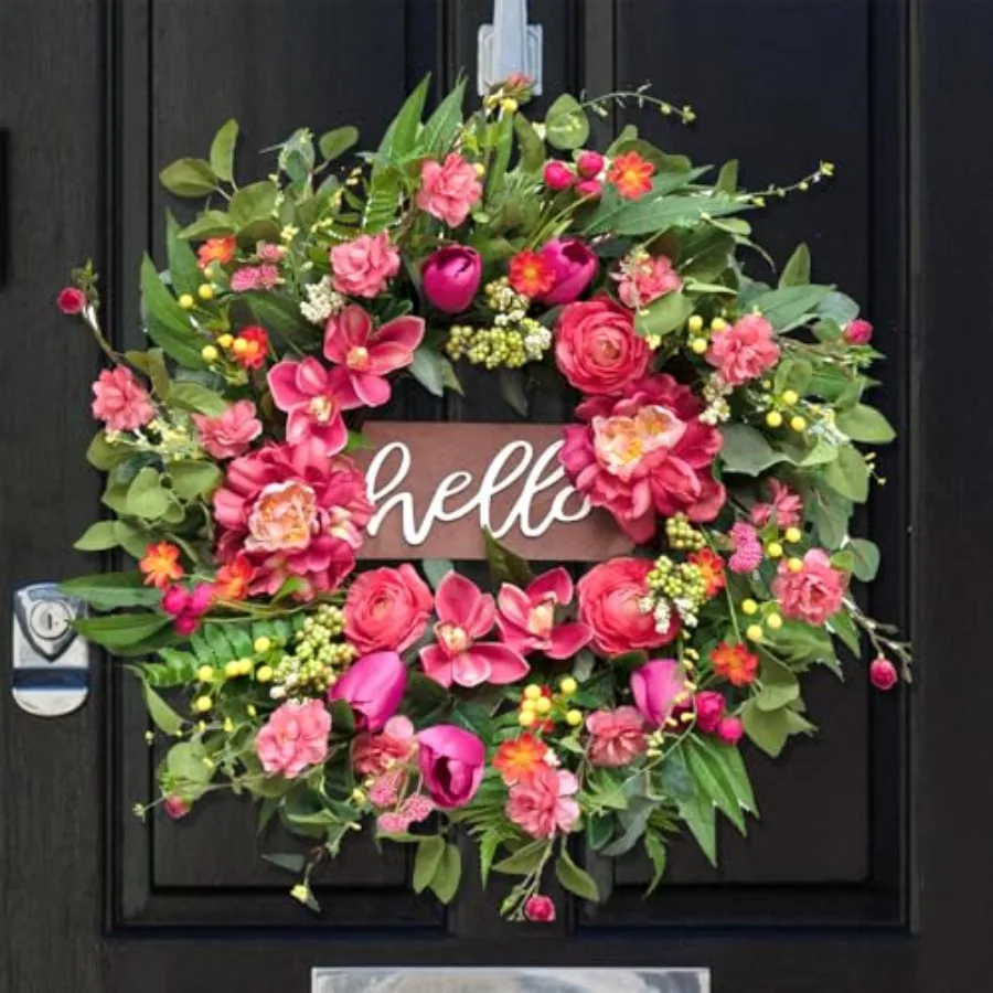 Spring Wreaths for Front Door 24 Inch with Hello SignArtificial Summer Wreath with Pink Peony and Orchid Indoor and Outdoor Wre
Spring Wreaths for Front Door 24 Inch with Hello SignArtificial Summer Wreath with Pink Peony and Orchid Indoor and Outdoor Wre