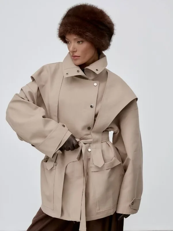 Windbreaker 2026 Fashion Women's Simple Belt Long Sleeve Solid Color Collar Windbreaker Women
Windbreaker 2026 Fashion Women's Simple Belt Long Sleeve Solid Color Collar Windbreaker Women