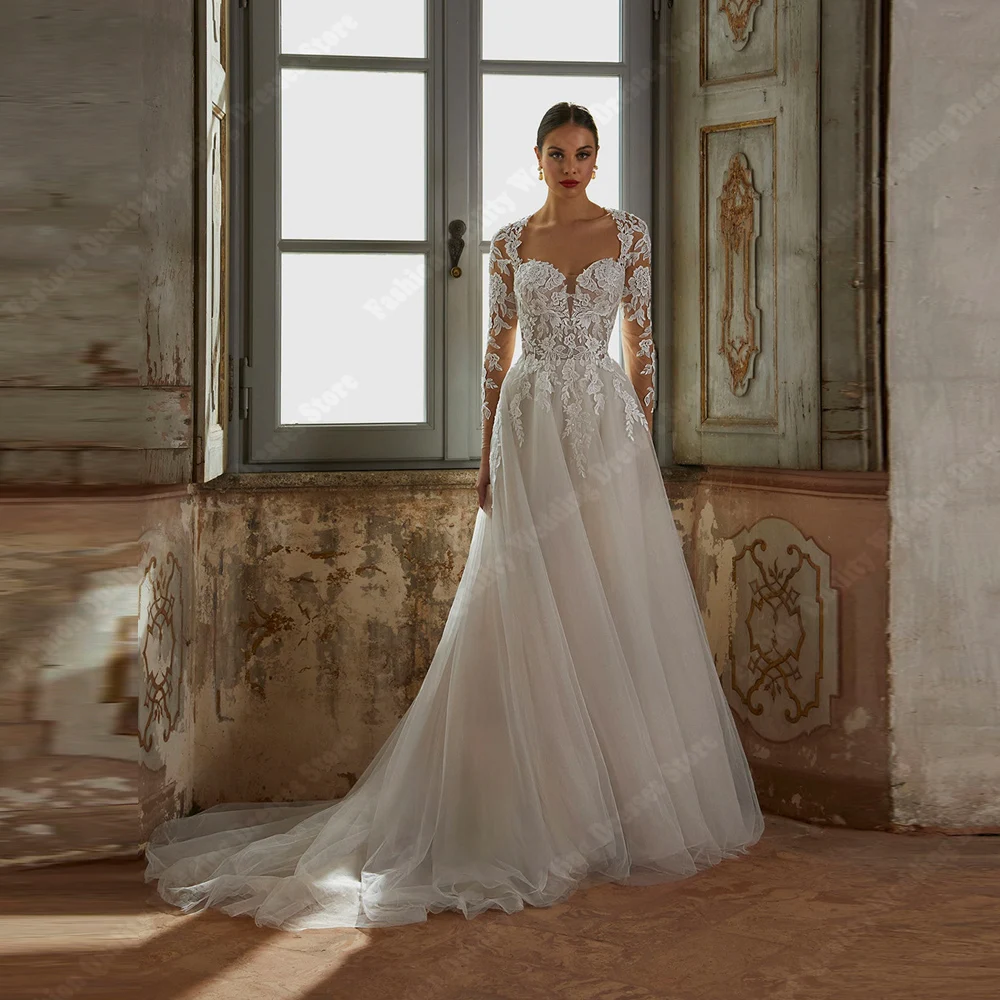 Customized A-Line Women Wedding Dresses Elegant Lace Long Sleeves Tulle Bride Gown Mopping Length Banquet Vestidos De Novia 2026
Customized A-Line Women Wedding Dresses Elegant Lace Long Sleeves Tulle Bride Gown Mopping Length Banquet Vestidos De Novia 2026